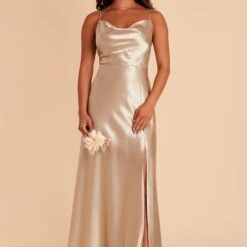 Lisa Long Shiny Satin Dress - Neutral Champagne -goodsmile.info shop BIRDY GREY LISA LONG SATIN BRIDESMAID DRESS NEUTRAL CHAMPAGNE 01