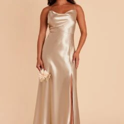 Lisa Long Shiny Satin Dress - Neutral Champagne -goodsmile.info shop BIRDY GREY LISA LONG SATIN BRIDESMAID DRESS NEUTRAL CHAMPAGNE 02