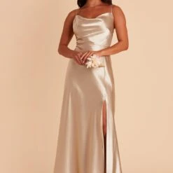 Lisa Long Shiny Satin Dress - Neutral Champagne -goodsmile.info shop BIRDY GREY LISA LONG SATIN BRIDESMAID DRESS NEUTRAL CHAMPAGNE 03