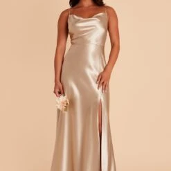 Lisa Long Shiny Satin Dress - Neutral Champagne -goodsmile.info shop BIRDY GREY LISA LONG SATIN BRIDESMAID DRESS NEUTRAL CHAMPAGNE 04