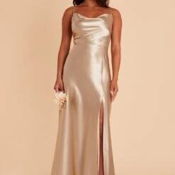 Lisa Long Shiny Satin Dress - Neutral Champagne -goodsmile.info shop BIRDY GREY LISA LONG SATIN BRIDESMAID DRESS NEUTRAL CHAMPAGNE 05