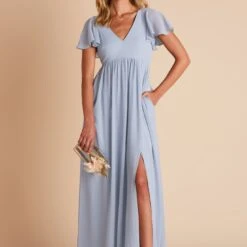 Hannah Empire Dress - Dusty Blue