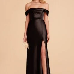 Mia Shiny Satin Convertible Dress - Black