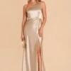 Kira Shiny Satin Dress - Neutral Champagne