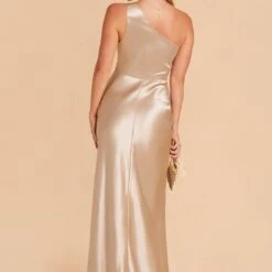 Kira Shiny Satin Dress - Neutral Champagne -goodsmile.info shop neutral champagne kira satin slit bridesmaid dress 04