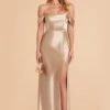 Mia Shiny Satin Convertible Dress - Neutral Champagne