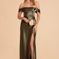 Mia Shiny Satin Convertible Dress - Olive -goodsmile.info shop olive mia convertible satin bridesmaid dress 03