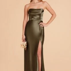 Mia Shiny Satin Convertible Dress - Olive -goodsmile.info shop olive mia convertible satin bridesmaid dress 05