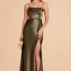 Mia Shiny Satin Convertible Dress - Olive -goodsmile.info shop olive mia convertible satin bridesmaid dress 06