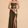 Mia Shiny Satin Convertible Dress - Olive