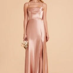 Mia Shiny Satin Convertible Dress - Rose Gold