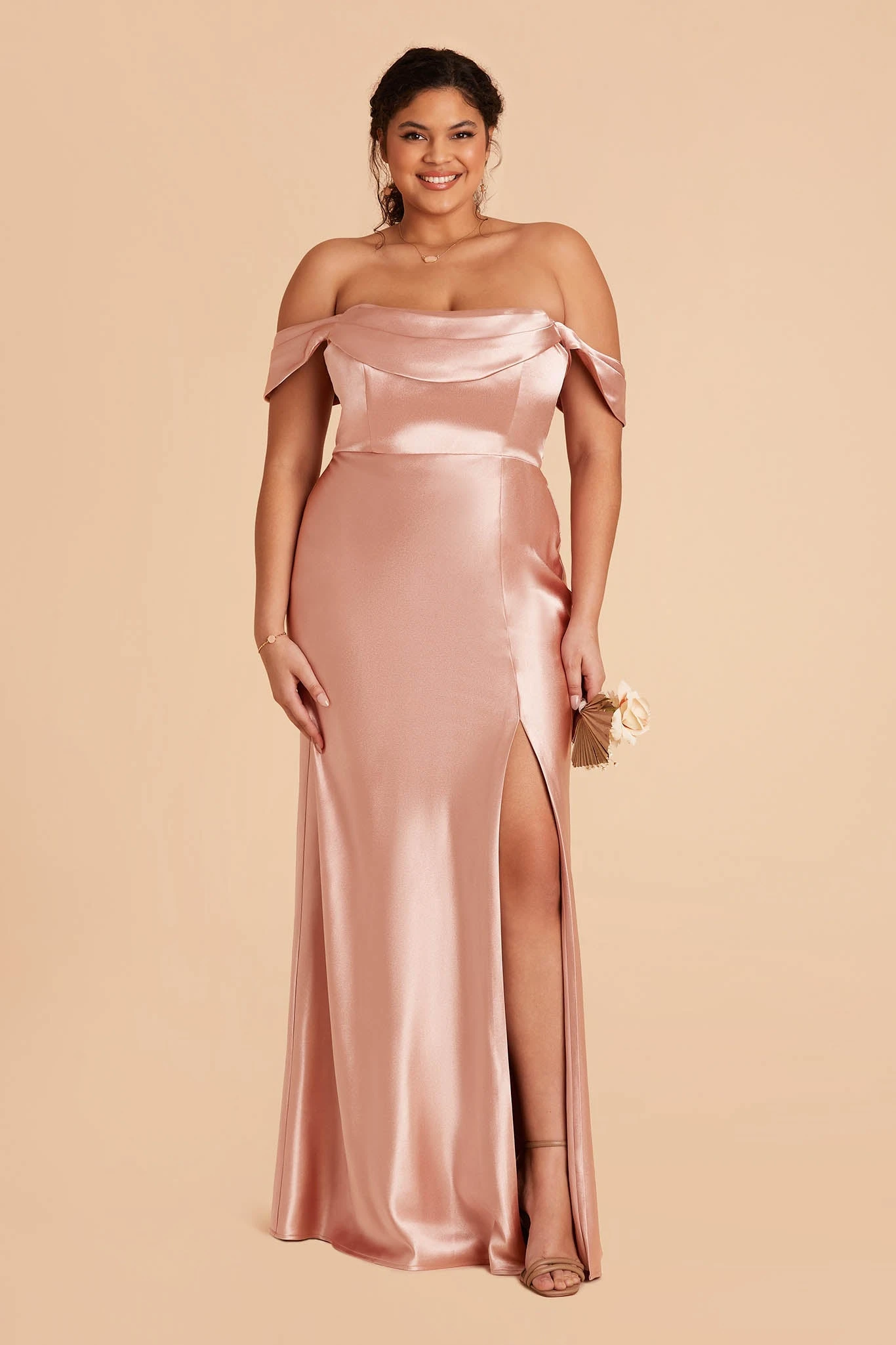 Mia Shiny Satin Convertible Dress - Rose Gold - Image 9