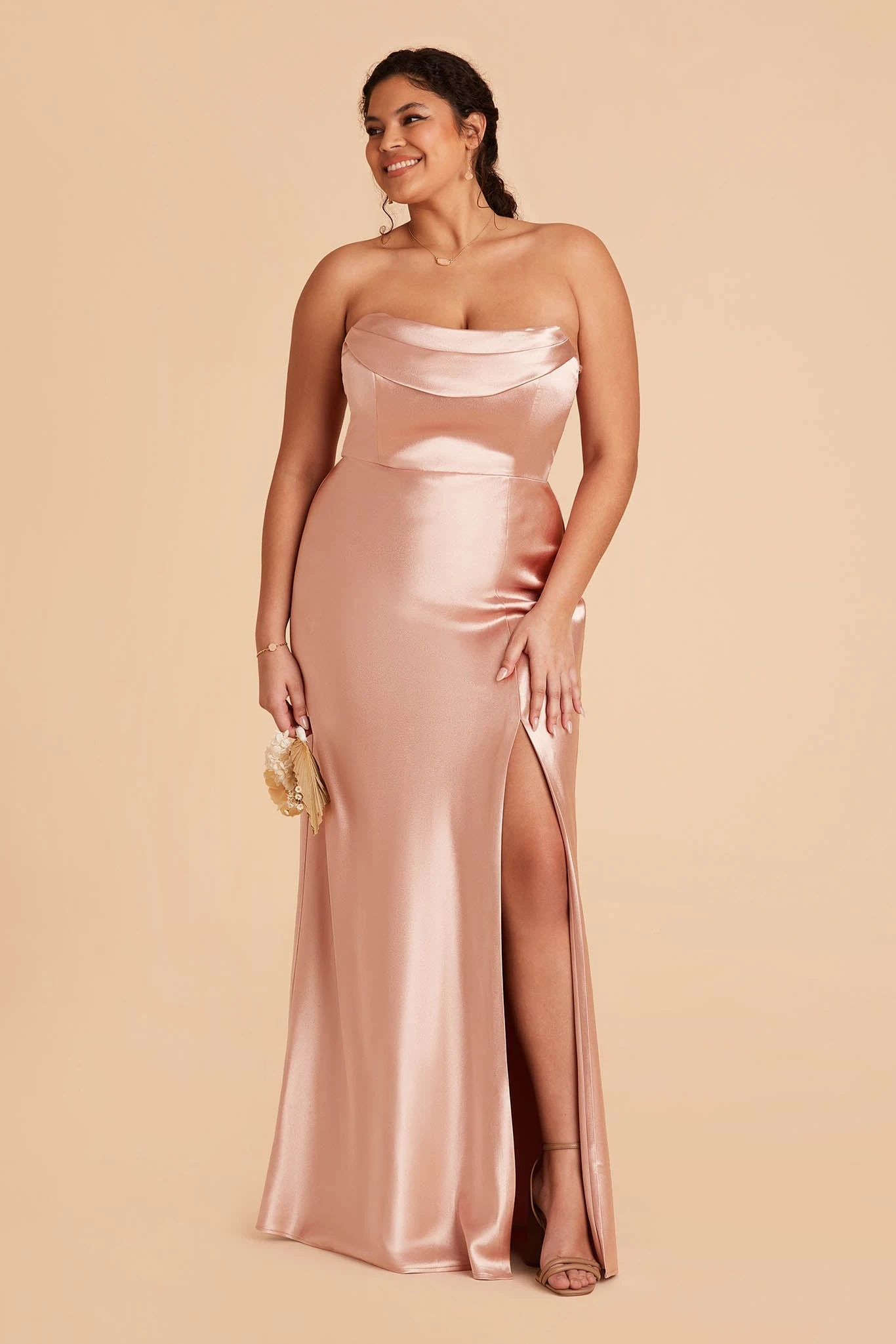 Mia Shiny Satin Convertible Dress - Rose Gold - Image 8