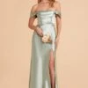 Mia Shiny Satin Convertible Dress - Sage