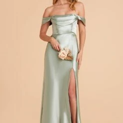 Mia Shiny Satin Convertible Dress - Sage