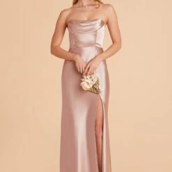 Mia Shiny Satin Convertible Dress - Taupe
