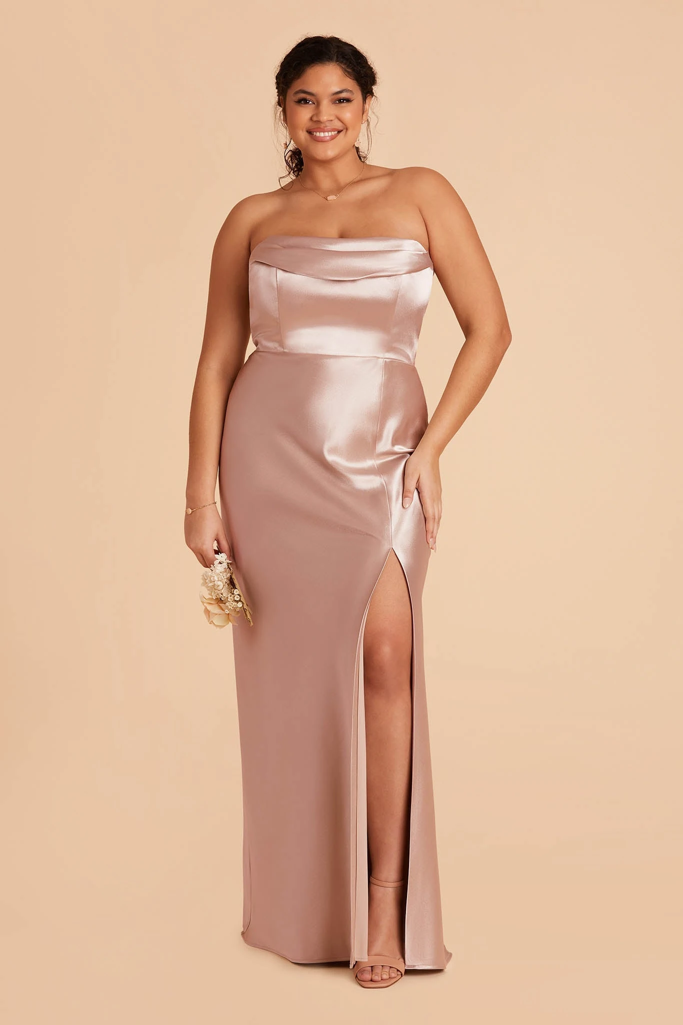 Mia Shiny Satin Convertible Dress - Taupe - Image 17